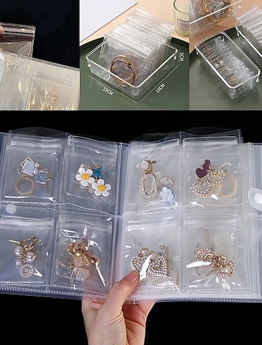  Álbumes de almacenamiento de joyas transparentes, regalos con bolsa con cierre de cremallera, collares que se pueden volver a cerrar, bolsas para anillos, cubierta de exhibición portátil para