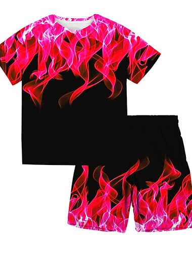  Jungen 3D Graphic T-Shirt & Shorts Kleidungsset Kurzarm Sommer Frühling Sport Modisch Cool kinderkleidung 3-13 Jahre Outdoor Urlaub Strasse Regular Fit