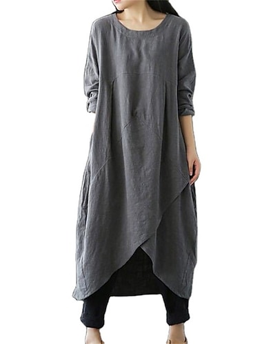  Damen Schwarz Grün Grau Sommer Frühling Herbst Maxikleid Leinen-inspirierte Kleider Freizeitkleid Kleid mit vielen Schichten Lässig Winterkleid Täglich Ausgehen Lässiger Schnitt Einfarbig