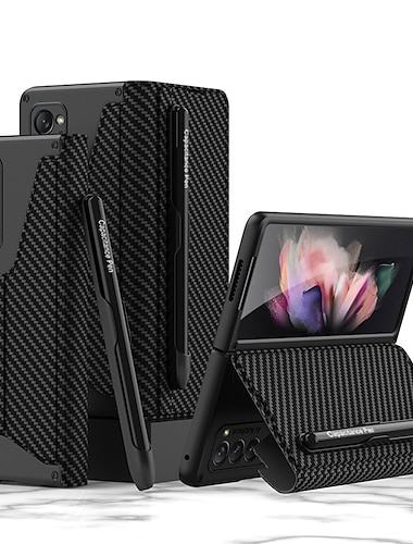  telefone Capinha Para Samsung Galaxy Dobra Z 7 Dobra Z 6 Z Fold 5 Z Fold 4 Z Fold 3 Capa Proteção Completa Porta lápis Anti-poeira Pata de Apoio Cor Sólida Armadura Couro PU