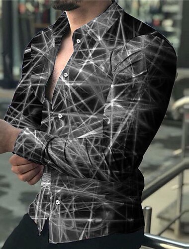  رجالي نموذج هندسي خطي قميص زر حتى القميص كم طويل موضة مصمم كاجوال الأماكن المفتوحة شارع مناسب للعطلات الصيف الربيع طوي طباعة زر أسفل أزرق أصفر وردي بلاشيهغ أخضر رمادي