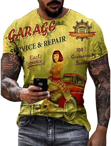  Hombre Graphic Caricatura Coche Camiseta camiseta angustiada Manga Corta Camiseta Impresión 3D Cuello Barco Camisa Moda Básico Clásico Calle Casual Diario Amarillo Morado Verde Trébol Verano Ropa S M