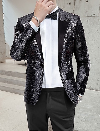  Voor heren Blazerjack Blazer Streetwear Feest Glitter Lovertje Zwart Zilver blauw Normale pasvorm