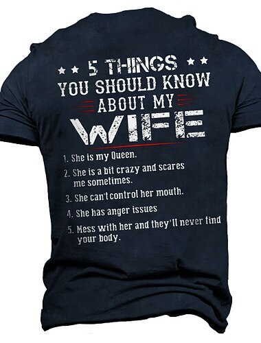  Men's Funny "5 Things You Should Know About My Wife" Graphic T-Shirt - Husband Relationship Humor