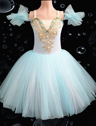  Παιδικά Ρούχα Χορού Μπαλέτο Φόρεμα Tutu Φόρεμα Τεχνητό διαμάντι Δαντέλα Κέντημα Κοριτσίστικα Εκπαίδευση Επίδοση Αμάνικο Ψηλό Δίχτυ Πολυεστέρας