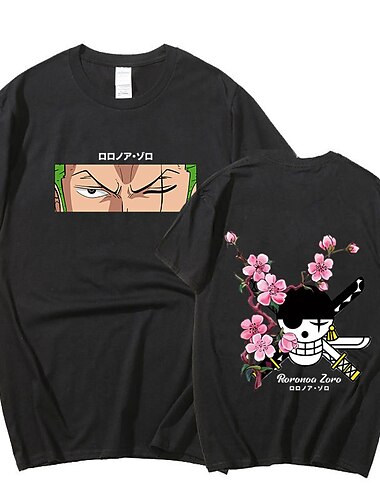  One Piece Ророноа Зоро Как у футболки Аниме Мультяшная тематика Аниме Харадзюку Графический Каваи Назначение Для пары Муж. Жен. Взрослые Снова в школу! Горячего тиснения