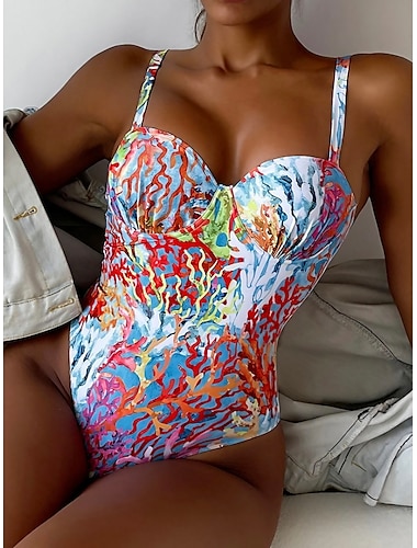  Mujer Normal Bañadores Una pieza Monokini triquini Traje de baño Planta Con Tirantes Vacaciones Sensual Trajes de baño
