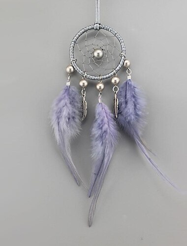  6 cm kleiner lila Traumfänger Auto hängend handgefertigtes Geschenk gewebte Feder Feder niedlich Schlüsselanhänger Ornament Dekor Kunst Boho-Stil Heimwerken dekorativ