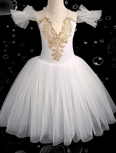  Kids' Dancewear Ballet Tutu Dress Dress Rhinestone Lace Embroidery Girls' Training Performance Sleeveless High Mesh Polyester