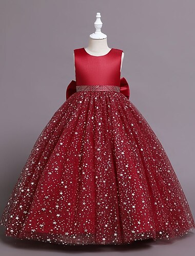  Børn Pige Blomsterpigekjole Kjole Pailletter Uden ærmer Ydeevne Bryllup Fest Net Sløjfer Elegant Prinsesse Polyester Maxi A Linje Kjole Kjole Med Tyl Sommer Forår 4-13 år Flerfarvet Lyserød Vin