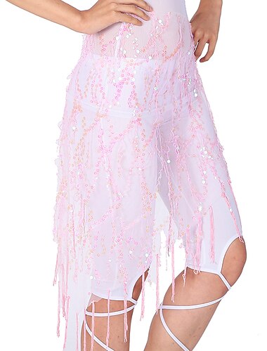  ריקוד בטן אביזרי ריקוד חגורה נצנוץ פרנזים צבע טהור בגדי ריקוד נשים הצגה הדרכה גבוה פוליאסטר נצנצים