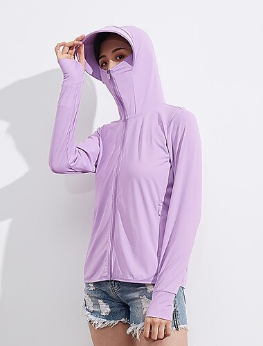  Frauen UPF 50+ Sonnenschutz Kapuzenjacke Langarmshirts Laufen leichte Wanderjacken