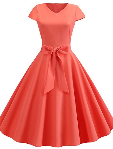  Retro Vintage 1950er Wespe-Taille Knielang Kleid Teekleid Ausgestelltes Kleid Einfarbig Tailliert und ausgestellt Damen Weihnachten Valentinstag Party Heimkehr Alltagskleidung Erwachsene Kleid