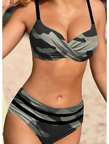 Women's Swimwear Bikini 2 Piece Bathing Suits Swimsuit 2 Piece Sexy Camo Camouflage Strap Beach Wear Sexy Bathing Suits