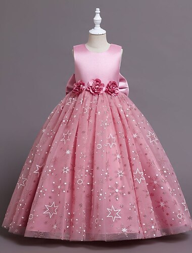  Robe Fille Robe Trapèze Enfants Petit Fleur Mariage Soirée Patchwork Noeud Rose Claire Vin Bleu roi Polyester Maxi Sans Manches Le style mignon Elégant Robes Printemps Eté Mince 4-13 ans