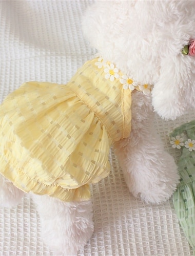  犬の綿のドレス、小型犬の女の子のための犬の夏服、猫のアパレル、小型犬のための黄色