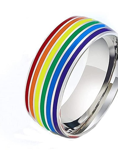  bague arc-en-ciel six couleurs bague gay lgbt gay / bague de personnalité en acier titane pour hommes à la mode