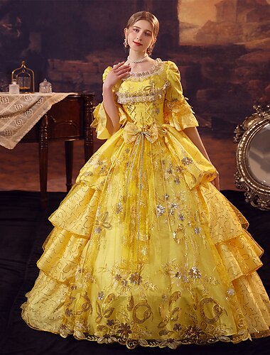  Prinsesse Shakespeare Store størrelser Gotisk Rokoko Vintage Inspirert Kostymer i middelalderstil Kjoler Party-kostyme Maskerade Dame Kostume Årgang Cosplay Fest Maskerade Bryllupsfest ¾ Erme Lengde