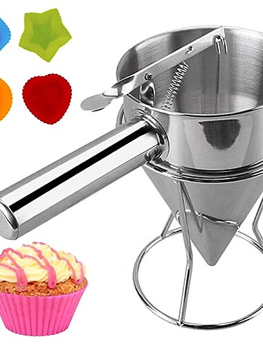  Embudo de pistón de acero inoxidable con soporte, embudo de dosificación de crema de salsa para herramienta de cupcakes de chocolate, herramientas de bolas de pulpo, herramienta de cocina