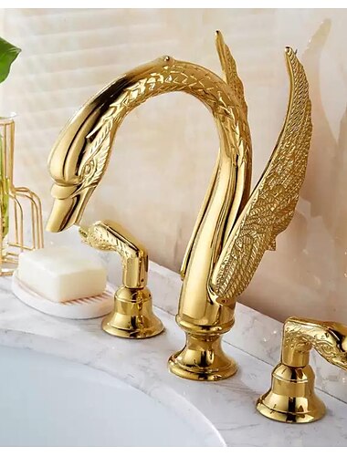  weit verbreitete waschtischmischbatterie, 2 griff 3 löcher waschtischarmaturen schwan edle luxus goldene und ölgeriebene bronze badarmaturen