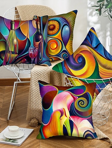 abstracte sierkussenhoes 4pc dubbelzijdig print zachte decoratieve kussenhoes kussensloop voor sofa slaapkamer woonkamer outdoor patio machinewasbaar