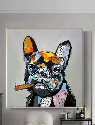  Pintura al óleo pintada a colgar Pintada a mano Cuadrado Animales Arte pop Moderno Incluir marco interior / Lienzo enrollado