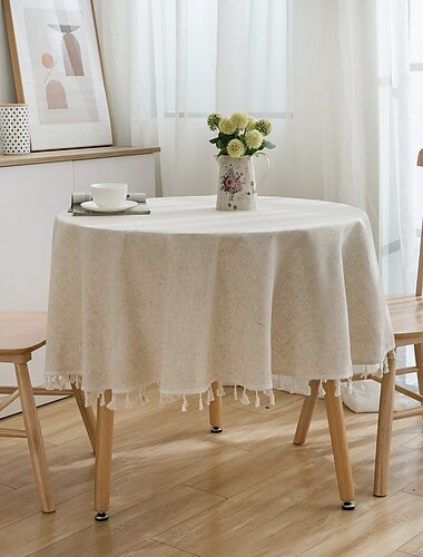  Nappe ronde, nappe en lin de coton résistant aux taches, couverture de table pour table à manger de cuisine, buffets et camping