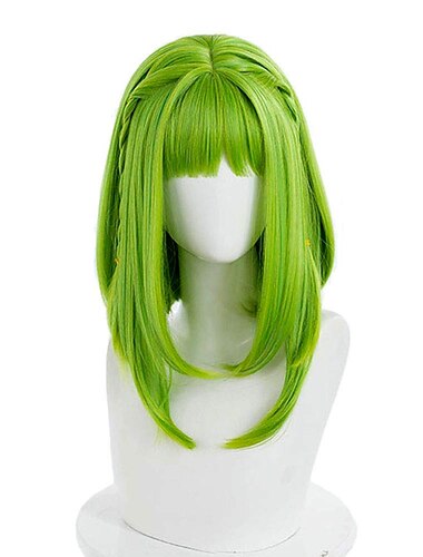  Anime Toilet-Bound Hanako-Kun Nanamine Sakura Cosplay Perücke mittelgrünes lockiges Partyhaar mit Zöpfen St. Patrick's Day Perücken St. Patrick's Day Perücken