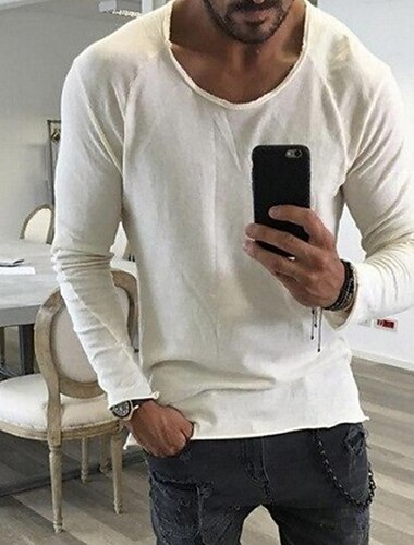  Hombre Camiseta Camisa de manga larga Manga Larga Cuello Barco Primavera & Otoño Plano Moda Casual Transpirable Exterior Calle Casual Negro Blanco Verde Ejército Camiseta superior para hombre