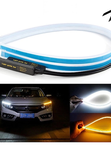  2 pièces led drl voiture lumière diurne bande lumineuse flexible étanche auto phares frein flux tube lumière clignotant blanc jaune bleu 12v 30/45/60cm avec chauffeur