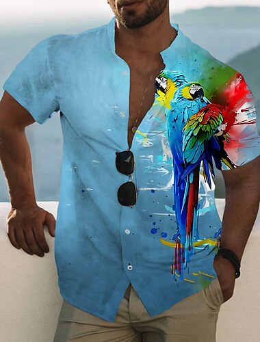  Homens Animal Papagaio Camisa Social Camisa havaiana Camiseta Aloha Manga Curta Camisa Colarinho Chinês Moda Designer Casual Ao ar livre Férias Casual Branco Amarelo Azul Impressão 3D S M L