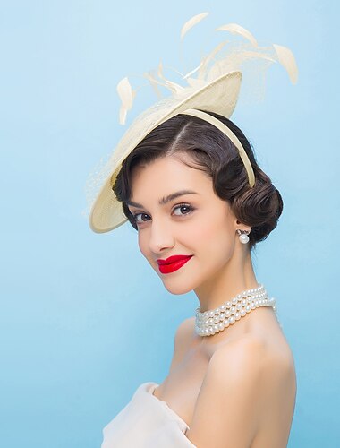  κομψό τούλι μόδας / sinamay / abaca fascinators με φτερό / πέταλο / λουλούδι 1 τμχ γάμος / πάρτι / βραδινό headpiece / ladies day / βασιλικά πάρτι στον κήπο / ιπποδρομίες