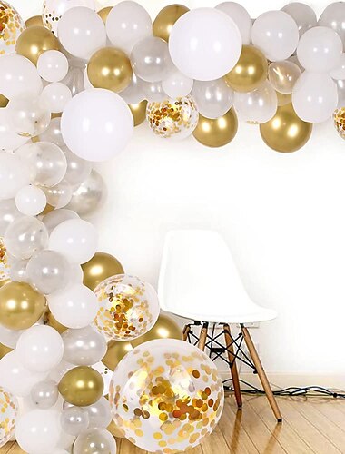  DIY ballongbåge & garland kitparty ballonger dekoration set guld konfetti & silver- & vit & genomskinliga ballonger för brud & baby shower bröllop födelsedag examen jubileumsfest