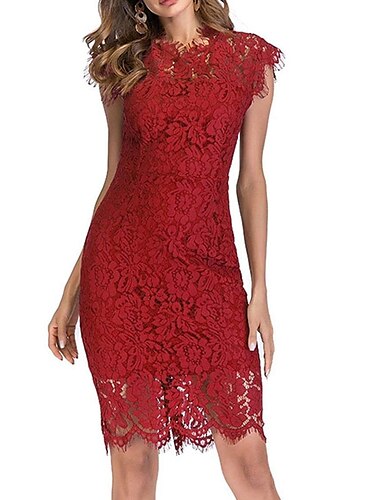  Női Midi ruha Csipkeruha Party ruha Bodycon Hüvelyruha Elegáns Stílusos Munkahelyi Parti Munka Alkalmi Normál Tiszta szín Ujjatlan Terített nyak Bor Rubin Sötétkék Nyár Tavasz