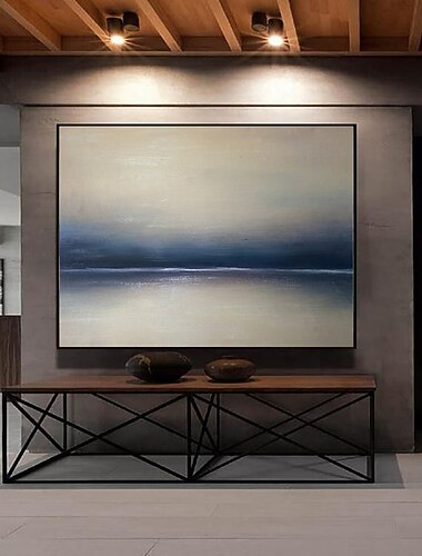  Pintura a óleo artesanal decoração de arte de parede pintura faca abstrata paisagem azul para decoração de casa quadro esticado pintura pendurada