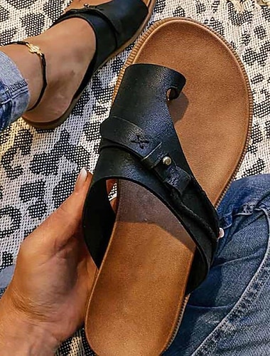  svarte slip-on-sandaler i kunstskinn – uformelle sommersandaler med tverrremmer for komfort og stil