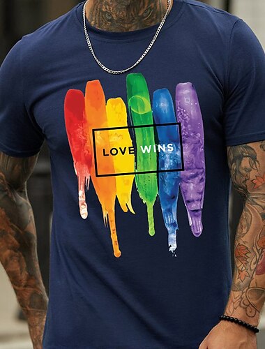  Herr Regnbåge T-shirt Vardaglig stil 100 % bomull Kortärmad Grafisk Skjorta Svart Marinblå Grön Bekväm t-shirt Utomhus Gata Modedesignerkläder