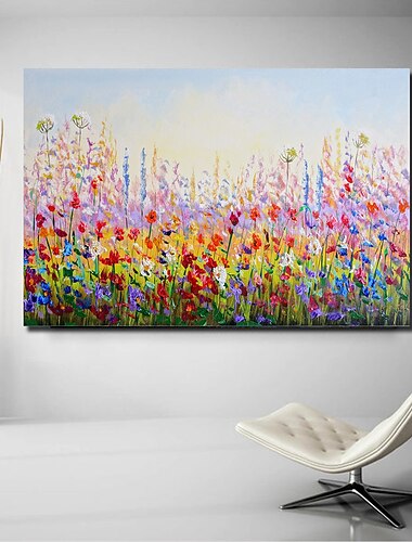  Pintura al óleo hecha a mano lienzo decoración de arte de pared cuchillo abstracto pintura paisaje flores rojas para decoración del hogar marco estirado pintura colgante