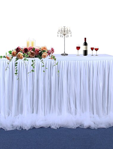  Tischrock, 1,8 m, für runden, rechteckigen Tisch, verstellbarer Tüll-Tischsockel für Geburtstag, Babyparty, Abschlussfeier, Hochzeitstag, Picknick, Freunde oder Familie, Partydekoration, Pastell (6
