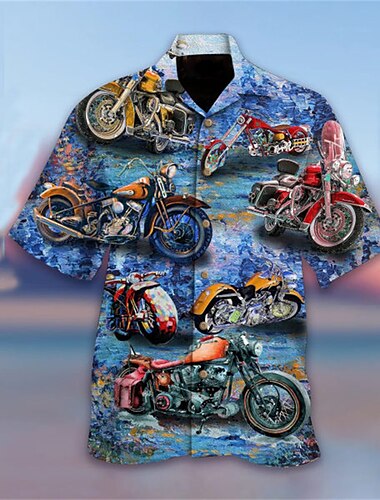  男性用 シャツ アロハシャツ キャンプシャツ グラフィックシャツ オートバイ 折襟 ルビーレッド ネイビーブルー ブルー グリーン 3Dプリント アウトドア ストリート 半袖 ボタンダウン 衣類 ハワイアン デザイナー カジュアル 快適