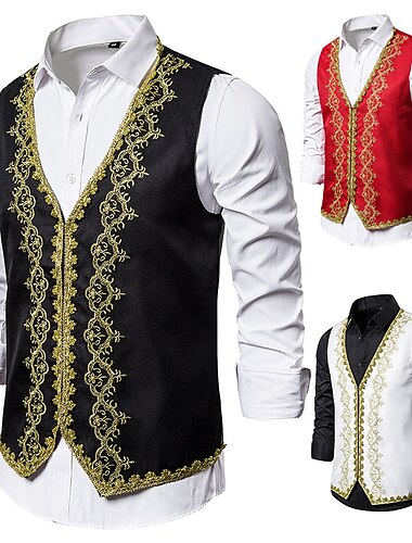  Rétro Vintage Rococo Victorienne Bal Masqué Veste Gilet Prince Broderie Homme Mascarade Fête / Soirée Carnaval de Venise Adulte Gilet