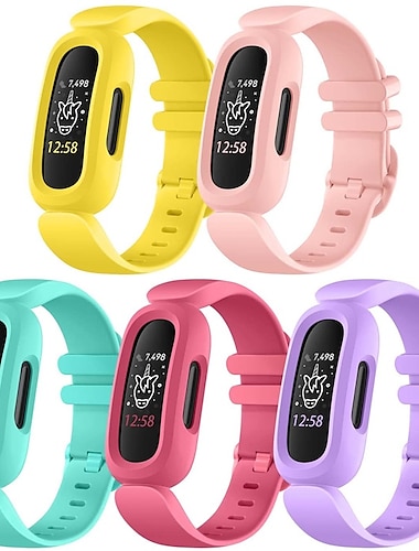  5 PCS Bands Compatible with Fitbit Ace 3 for Kids Soft TPE Adjustable Waterproof Sports Bracelet Strap for Fitbit Ace 3 Girls Boys