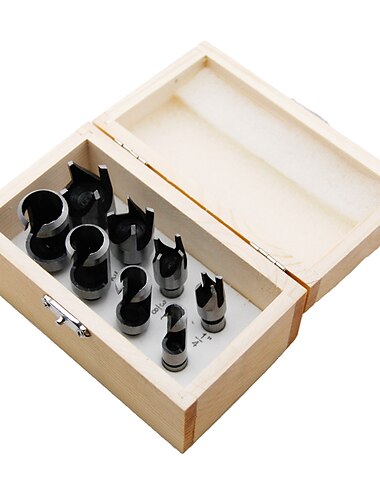  8本丸シャンク3/8（9.5mm）木工用木製プラグカッターストレートテーパー爪式ドリルビットセット6mm 10mm13mm16mm木製ドリル木箱