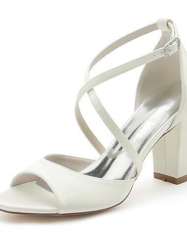 Damen Hochzeitsschuhe Damenschuhe Valentinstagsgeschenke Party Hochzeitssandalen Brautschuhe Brautjungfernschuhe Blockabsatz Peep Toe Elegant Mode Satin Kreuzriemen Silber Wein Schwarz