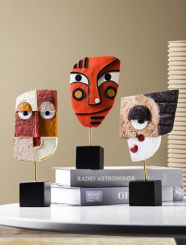  Artesanías de resina de estilo nórdico, decoración de sala de estar, decoración artística de cara abstracta