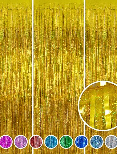 folie franje metallic gordijn folie franje gordijnen feestdecoraties - melsan 3 pak 3.2 x 6.5 ft klatergoud gordijn party foto achtergrond voor verjaardagsfeestje baby shower of afstuderen decoraties