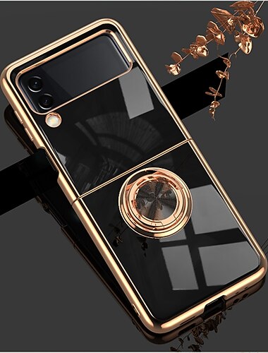  teléfono Funda Para Samsung galaxia Z Flip 7 Z Flip 6 Z Flip 5 Z Flip 4 Z Flip 3 Funda Trasera Cromado Soporte para Anillo Magnética Color sólido TPU
