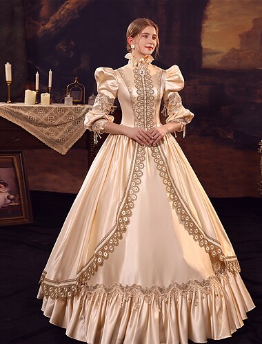  Gothique Victorienne Inspiré vintage Robe Robe de cocktail Robe de Bal Princesse Shakespeare Mariée Couleur Unie Robe de bal Col montant Femmes Royal Halloween Carnaval Saint-Valentin Mariage Soirée
