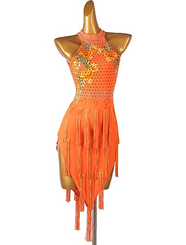  платье для латинских танцев сальса с бахромой и кисточками из кристаллов/стразов для женщин для тренировок без рукавов из спандекса