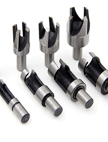  8本丸シャンク3/8（9.5mm）木工用ウッドプラグカッターストレートテーパークロータイプドリルビットセット6mm 10mm13mm16mmウッドドリル